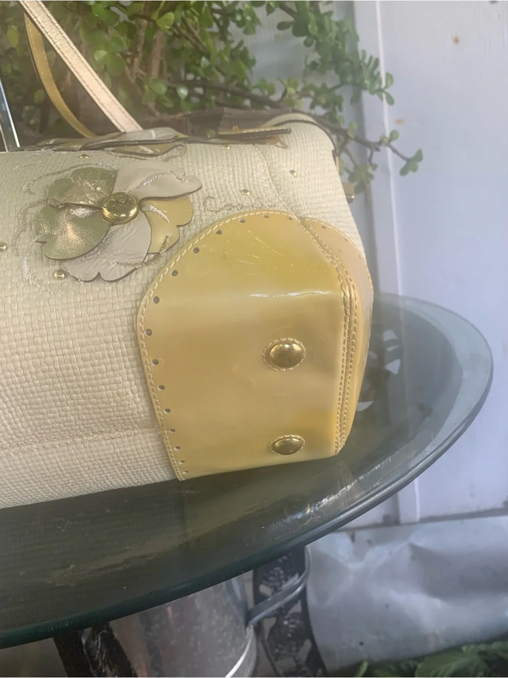 Coach Limited Edition Hampton Cream Tote with Gold Floral Appliqués